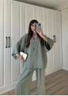 Tek Düğmeli Oversize Mint Yeşili Gömlek Takım