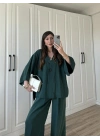 Tek Düğmeli Oversize Zümrüt Yeşili Gömlek Takım