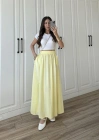 Tensel Beli Lastikli Sarı Kilos Etek