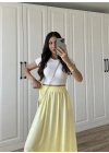 Tensel Beli Lastikli Sarı Kilos Etek