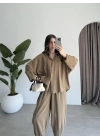 Tensel Oversize Haki Şalvar Takım