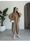 Tensel Oversize Haki Şalvar Takım