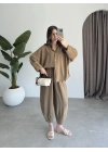 Tensel Oversize Haki Şalvar Takım