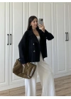 Tensel Oversize Siyah Kısa Trençkot