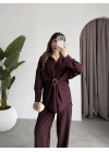 Tokalı İthal Kumaş Bordo Gömlek Takım