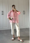 Transparan Pembe Oversize Gömlek