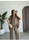 Tül Detaylı Bronz Bluz Takım