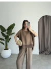 Tül Detaylı Bronz Bluz Takım