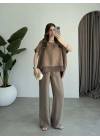 Tül Detaylı Bronz Bluz Takım
