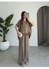 Tül Detaylı Bronz Bluz Takım