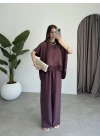 Tül Detaylı Mürdüm Bluz Takım