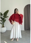 Uçuşan Pelerin Kırmızı Tül Bluz