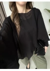 Uçuşan Pelerin Siyah Tül Bluz