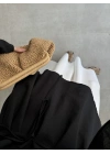V Yaka Kuşaklı Siyah Keten Gömlek