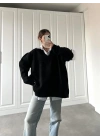 V Yaka Oversize Siyah Basic Kazak