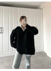 V Yaka Oversize Siyah Basic Kazak