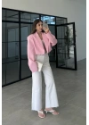 Vatkalı Astarlı Pembe Crop Ceket