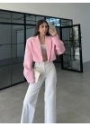Vatkalı Astarlı Pembe Crop Ceket