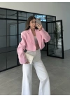 Vatkalı Astarlı Pembe Crop Ceket