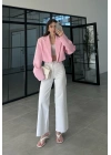 Vatkalı Astarlı Pembe Crop Ceket