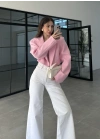 Vatkalı Astarlı Pembe Crop Ceket