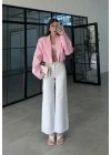Vatkalı Astarlı Pembe Crop Ceket