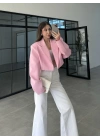 Vatkalı Astarlı Pembe Crop Ceket