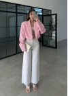 Vatkalı Astarlı Pembe Crop Ceket