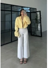 Vatkalı Astarlı Sarı Crop Ceket