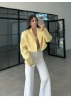 Vatkalı Astarlı Sarı Crop Ceket