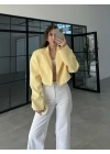 Vatkalı Astarlı Sarı Crop Ceket
