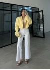 Vatkalı Astarlı Sarı Crop Ceket