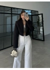 Vatkalı Astarlı Siyah Crop Ceket