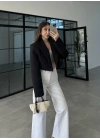 Vatkalı Astarlı Siyah Crop Ceket