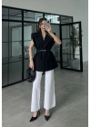 Vatkalı Kemerli Siyah Premium Yelek