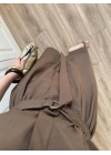 Viral Kemerli Poplin Kumaş Kahve Gömlek Elbise