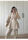 Vool Ham Keten Bej Kimono Takım