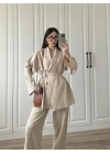 Vool Ham Keten Bej Kimono Takım