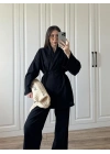 Vool Ham Keten Siyah Kimono Takım