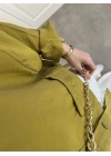 Yağ Yeşili Oversize Tensel Gömlek