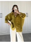 Yağ Yeşili Oversize Tensel Gömlek