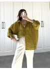 Yağ Yeşili Oversize Tensel Gömlek