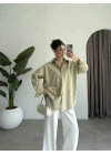 Yale Oversize Poplin Açık Haki Gömlek