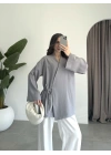Yandan Bağlamalı Gri Tensel Kimono