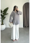 Yandan Bağlamalı Gri Tensel Kimono