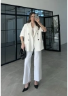 Yarımkol Astarlı Premium Beyaz Keten Ceket