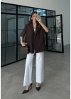 Yarımkol Astarlı Premium Kahve Keten Ceket