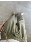 Yıkamalı Beli Lastikli Mint Palazzo Pantolon