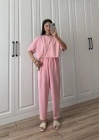 Yıkamalı Crop Şeker Pembesi Şalvar Takım