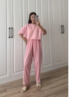 Yıkamalı Crop Şeker Pembesi Şalvar Takım